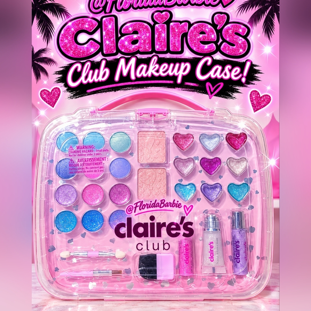 Claire's Club Pink Glitter Makeup Case - Girls' Eyeshadow & Lip Set